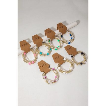 White Cross Pearl Decor Beaded Elastic Multi Layered Bracelet