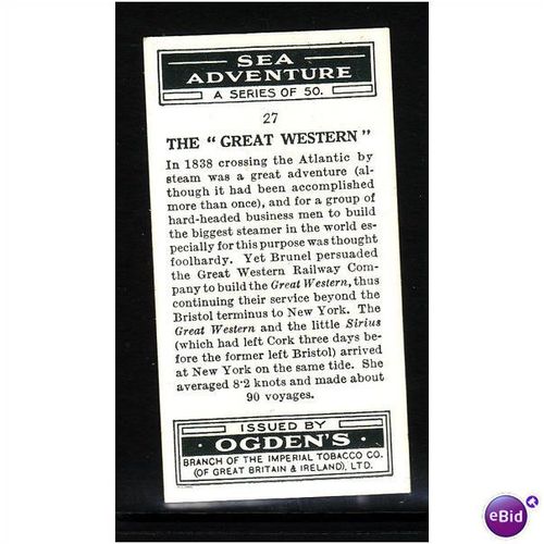Ogden's Cards 1939 Sea Adventure No27 The Great Western Fine Mint