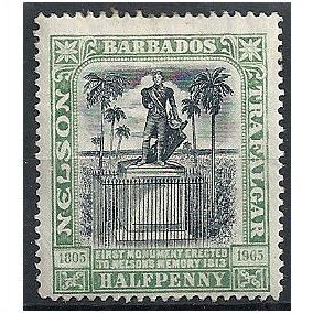 Barbados 1906 SG146 1/2d Black & Pale Green Nelson Centenary Mounted Mint . ..