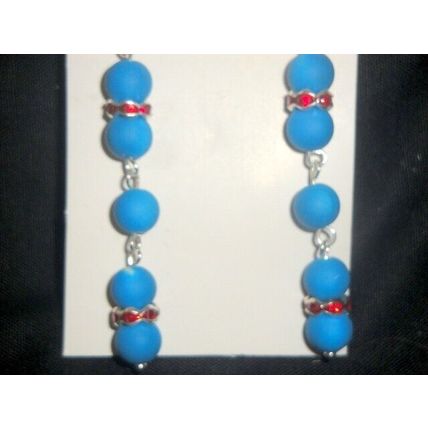 Textured turkish blue manmade sterling silver hook long drop earrings