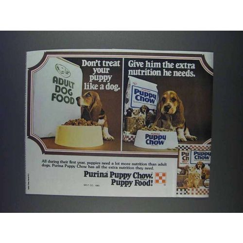 1980 Purina Puppy Chow Dog Food Ad - Don't Treat