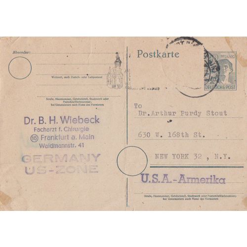 Germany 1948 America Zone Berlin Doctor request to USA post paid card see others