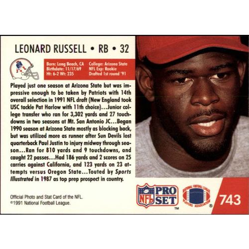 1991 Pro Set Football Leonard Russell #743 RC
