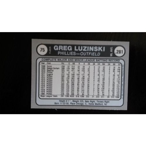 1981 Fleer Star Sticker Card # 075 Greg Luzinski Ex (5) Philadelphia Phillies