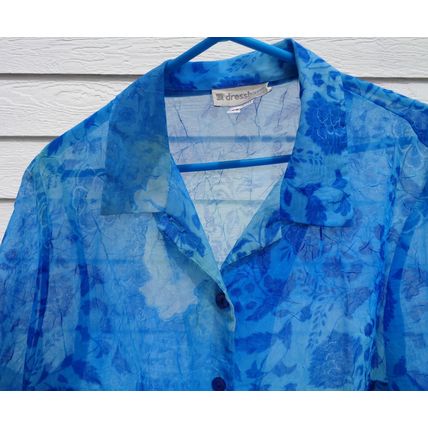 Womens Dressbarn Blue Sheer Blouse Top 16W 48 Chest Texture
