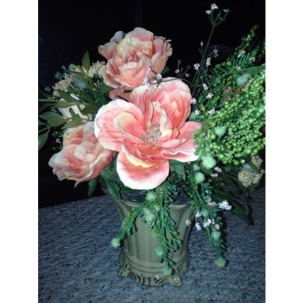 Rose Decorative Flower Centerpiece Arrangements w/Hand-Thrown Potters Wheel Pot