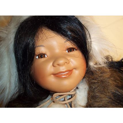 Traditions Porcelain Doll Native Fishing Girl 20" limited w/2 Handmade Drums