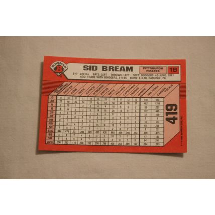 Sid Bream 1989 Bowman TIFFANY NO. 419