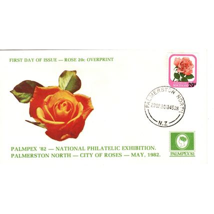New Zealand 1980 Rose 20c OverprintPalmex 82. First Day cover