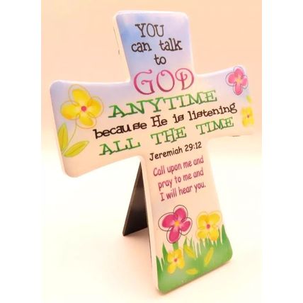 You Can Talk to God Anytime Cross Plaque Porcelain Freestanding Christianity Gif