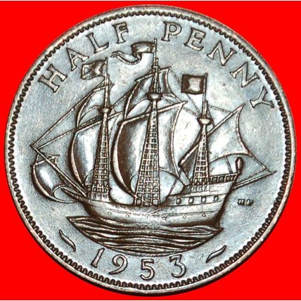ⰆSHIP 1953-1970:GREAT BRITAIN★1/2 PENNY 1953★DIE 2★UNCOMMON★LOW START★NO RESERVE