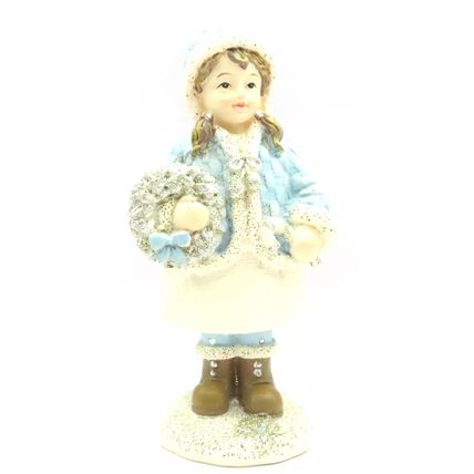 Girl Holding a Wreath Ornament Figurine 13 CM Gift Holiday Home Decor