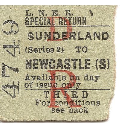 L.N.E.R. Edmondson Ticket - Sunderland to Newcastle (S)