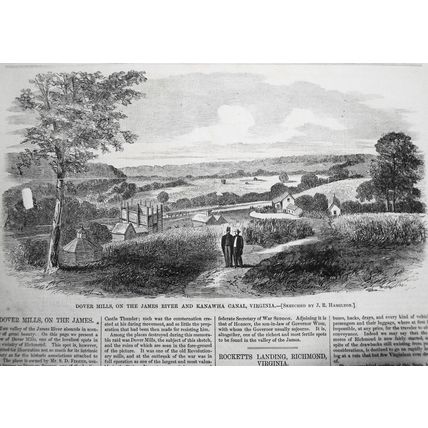 1865 - Dover Mills, James River + Rocketts Landing, Richmond - 2 Virginia prints
