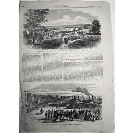 1865 - Dover Mills, James River + Rocketts Landing, Richmond - 2 Virginia prints