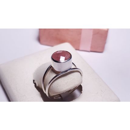 Estate 1.75ct Natural Rd Rose Quartz Sterling Silver split shank bezel Ring22248