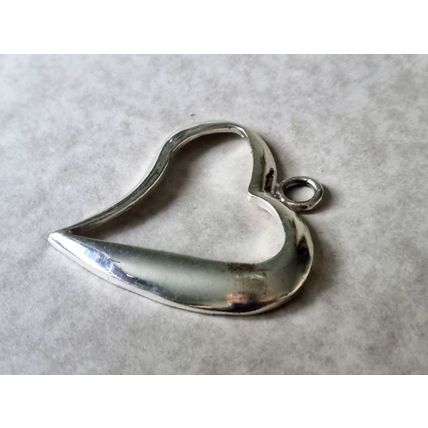 Large Stylised Heart Pendant, Chunky Silver Tone Necklace Charm, Jewellery