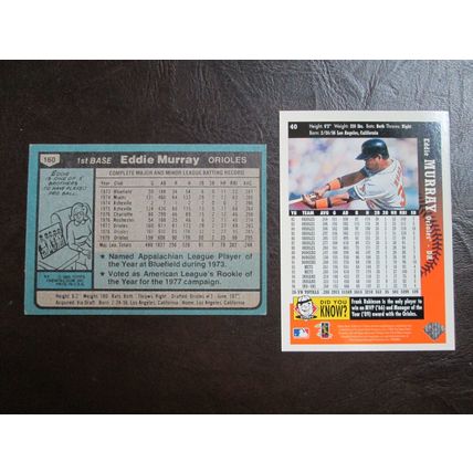 Two (2) Eddie Murray Baseball Cards - See Pictures and Description Below