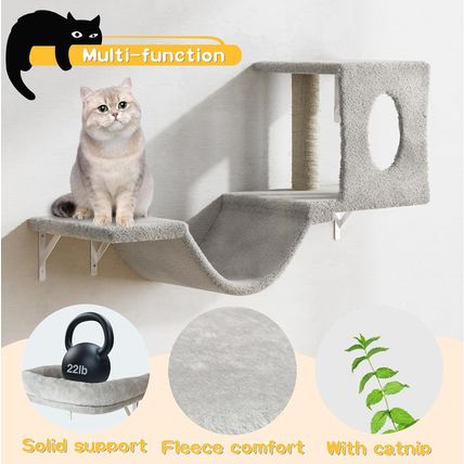 NUNU LAB Wall Mounted Cat Furniture Set - 6 Pcs Climber Set with House, Bridge,