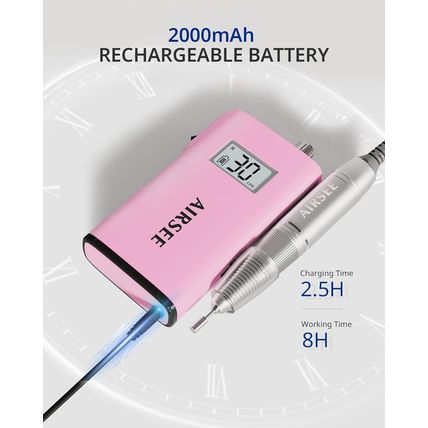 AIRSEE Rechargeable 30000RPM Electric Nail Drill Professional Portable E File Ma