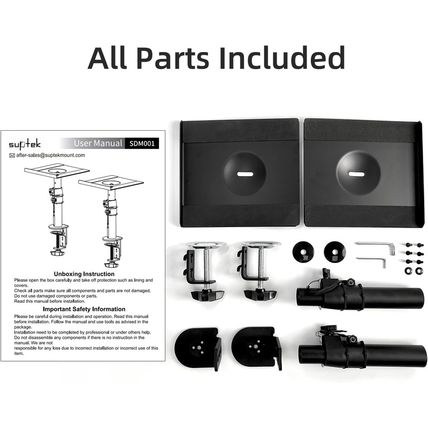 Suptek Clamp-On Speaker Stand Desk Mount Set, Height Adjustment, Tilt, Swivel, 9