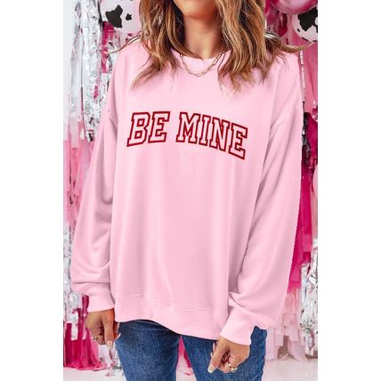 Pink BE MINE Puff Graphic Pullover Sweatshirt