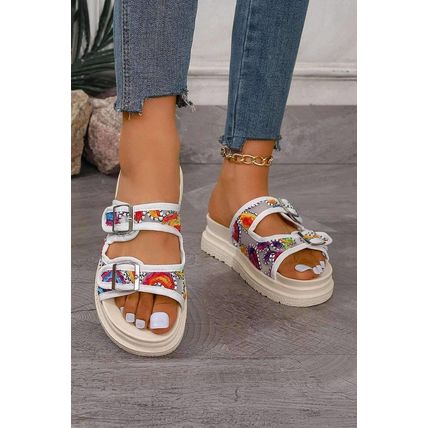 White Crochet Cut Out Buckle Strap Thick Sole Slippers