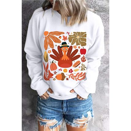 Beige Thanksgiving Fall Vibe Graphic Crew Neck Sweatshirt