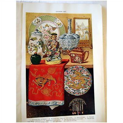 Antique 1904 Chinese Art color print litho sculpture enamel porcelain ceramics