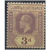 Gilbert & Ellice Islands 1918 SG16 3d Purple/Yellow Very Fine Used . .