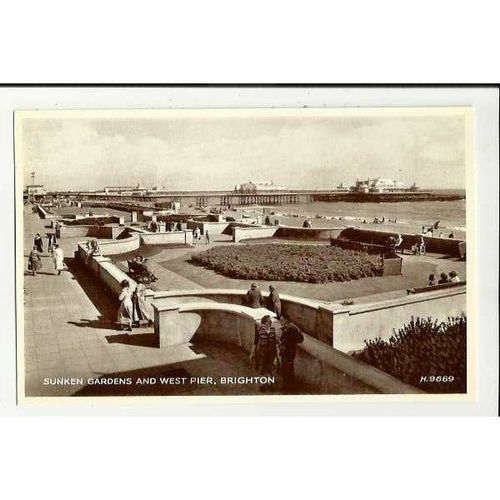 Sussex BRIGHTON Sunken Gardens & West Pier Postcard by Valentine (H.9689)