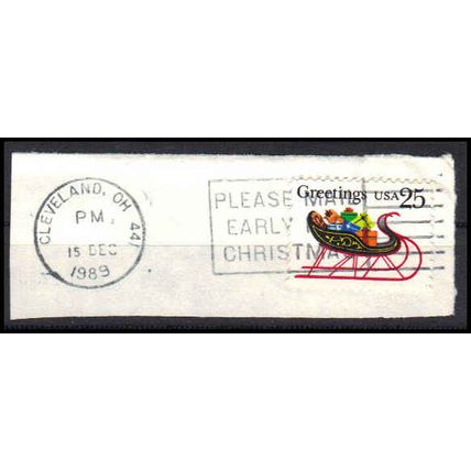 Used 2428 25c Sleigh and Presents Cleveland, OH. E1157