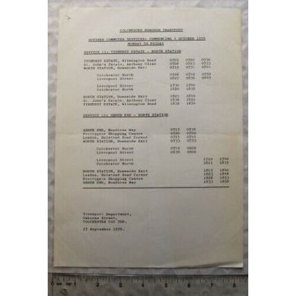 1976 Colchester Borough Transport revised Commuter Services Services 11 & 12