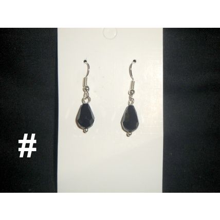 Simple jet black pearcut faceted crystal glass earrings