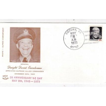 United States 1973 Eisenhower V-E Day 28th anniversary FDC Victory Cancel VGC