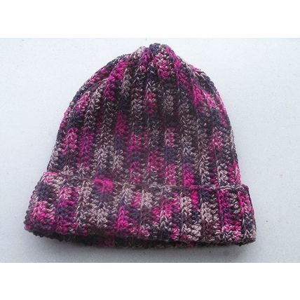 Handmade Crochet Beanie Hat in Variegated Yarn, Adult Unisex