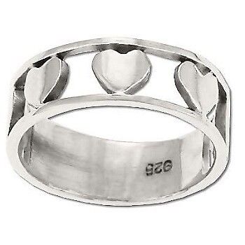 925 Sterling Silver Interspaced Hearts Band Ring