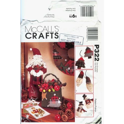 McCalls 8328/821 P322 Sewing Pattern Christmas Decorations Ornaments Used