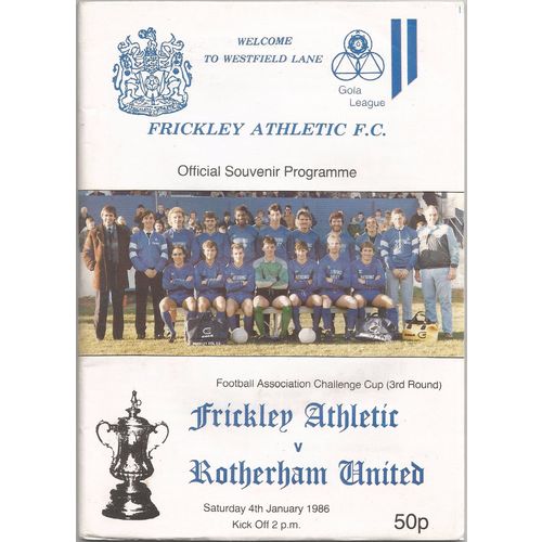1985-86 FRICKLEY ATHLETIC v ROTHERHAM UNITED (FA Cup) VG Condition - No Writing