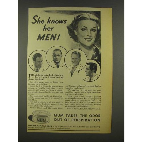 1936 Mum Deodorant Ad - She Knows Her Men