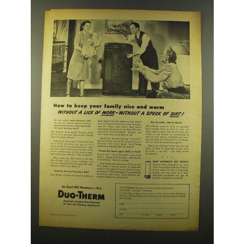 1946 Duo-Therm Fuel Oil Space Heater Ad - Family Warm