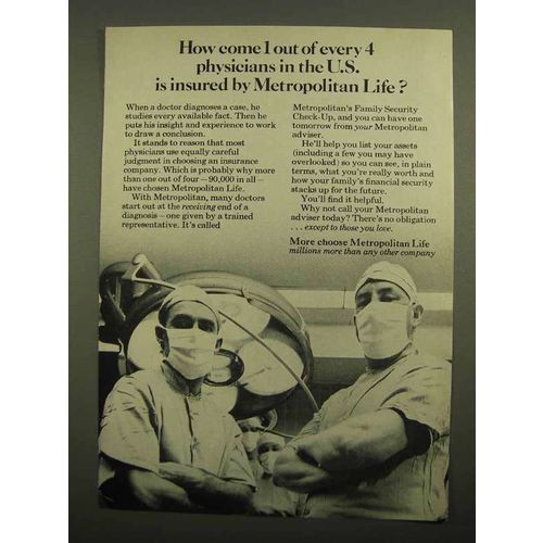 1966 Metropolitan Life Insurance Ad - 1 of 4 Physicians