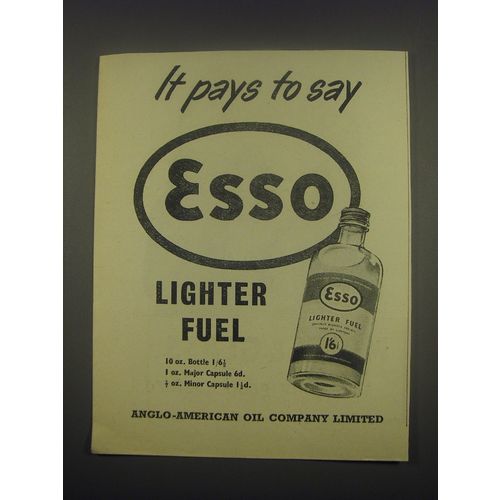 1949 Esso Lighter Fuel Ad - It pays to say Esso Lighter Fuel