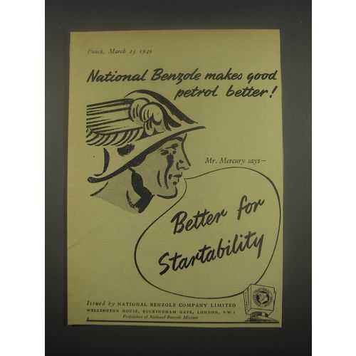 1949 National Benzole Petrol Ad - Makes good petrol better