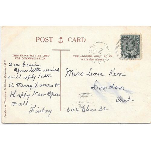 Nicola, BC cancel 1908, RF C