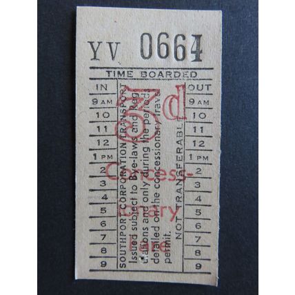 Southport Corporation Transport 3d Concessionary Paper Ticket