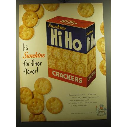1950 Sunshine Hi Ho Crackers Ad - It's Sunshine for finer flavor!