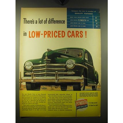 1947 Plymouth Cars Ad - There's a lot of difference in low-priced cars
