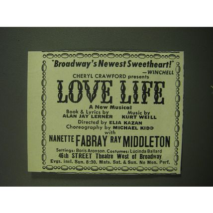 1949 Love Life Musical Ad - Broadway's newest Sweetheart!