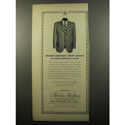 1950 Brooks Brothers Sport Jackets Advertisement